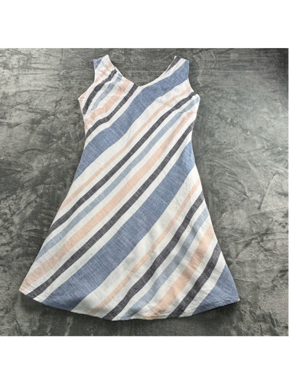 Charlie B Dress Women M Linen Blend Striped Light A-Line Coastal ResortWear Blue - Picture 8 of 14